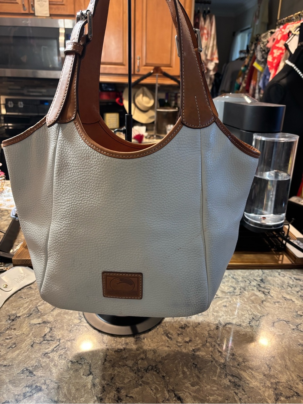 Dooney & Bourke White Pebbled Leather Hobo with Brown Trim